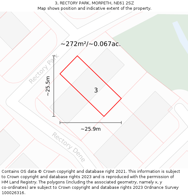3, RECTORY PARK, MORPETH, NE61 2SZ: Plot and title map