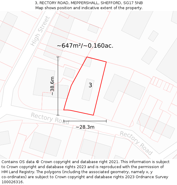 3, RECTORY ROAD, MEPPERSHALL, SHEFFORD, SG17 5NB: Plot and title map