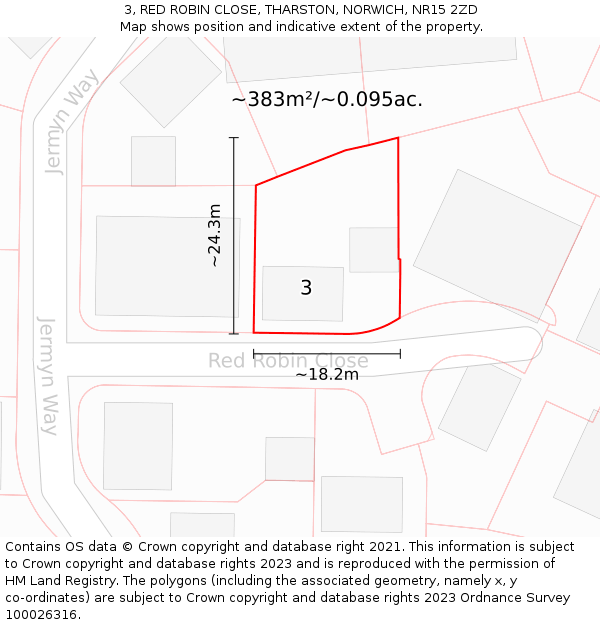 3, RED ROBIN CLOSE, THARSTON, NORWICH, NR15 2ZD: Plot and title map