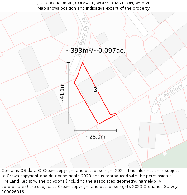 3, RED ROCK DRIVE, CODSALL, WOLVERHAMPTON, WV8 2EU: Plot and title map