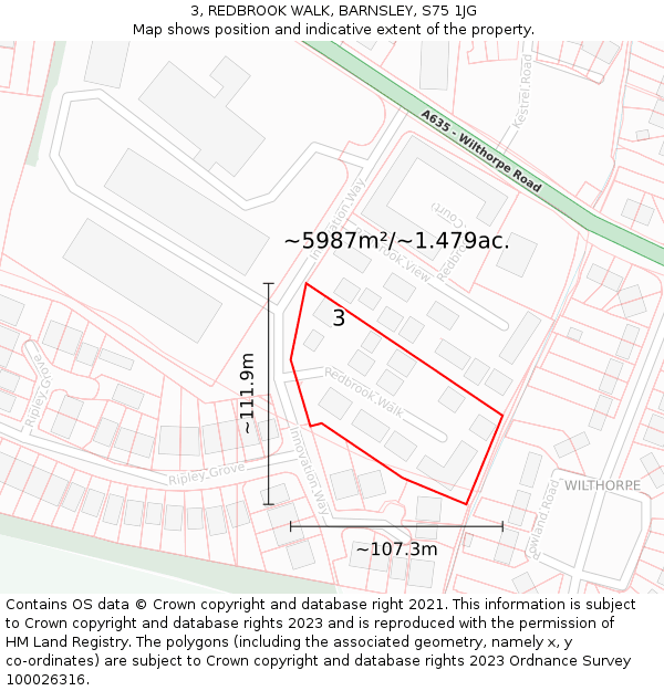 3, REDBROOK WALK, BARNSLEY, S75 1JG: Plot and title map