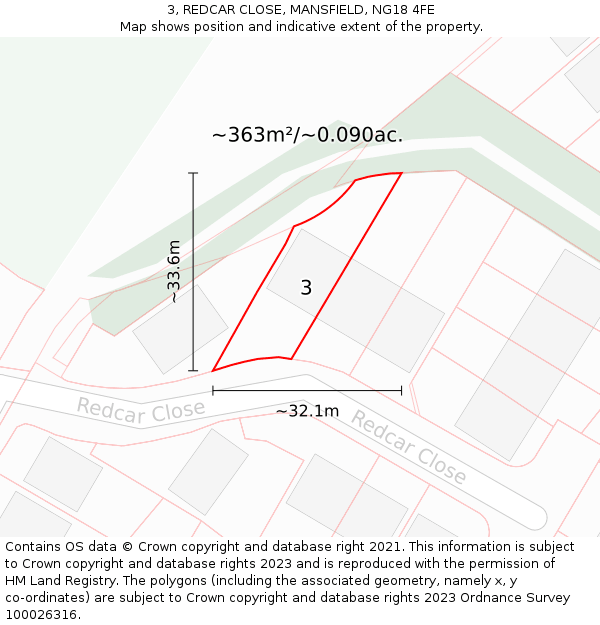 3, REDCAR CLOSE, MANSFIELD, NG18 4FE: Plot and title map