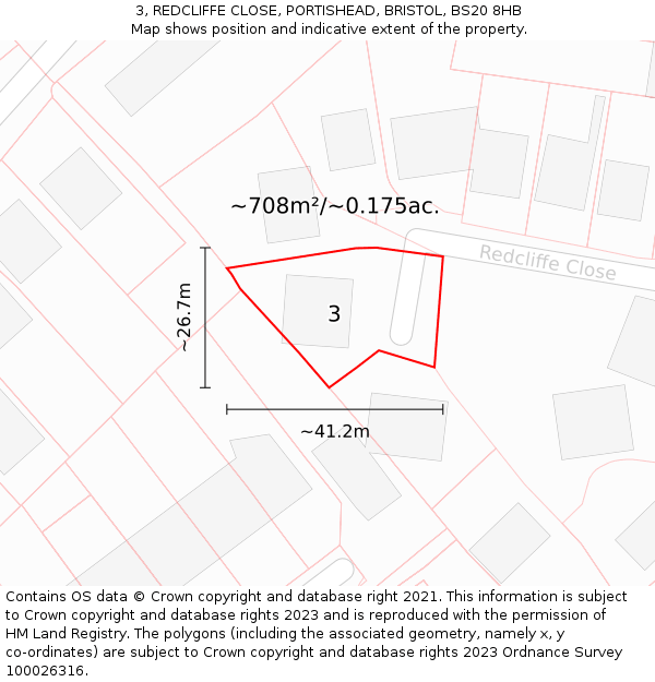 3, REDCLIFFE CLOSE, PORTISHEAD, BRISTOL, BS20 8HB: Plot and title map