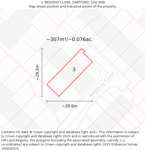 3, REDDING CLOSE, DARTFORD, DA2 6NB: Plot and title map