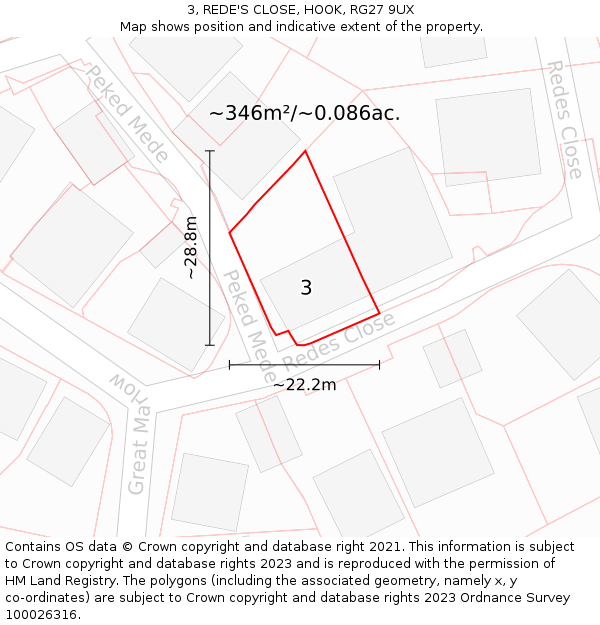 3, REDE'S CLOSE, HOOK, RG27 9UX: Plot and title map