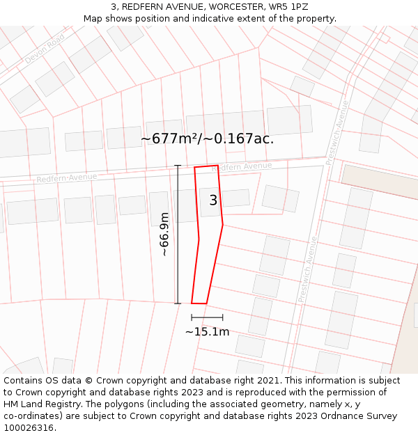 3, REDFERN AVENUE, WORCESTER, WR5 1PZ: Plot and title map