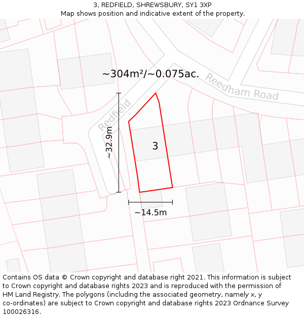 3, REDFIELD, SHREWSBURY, SY1 3XP: Plot and title map