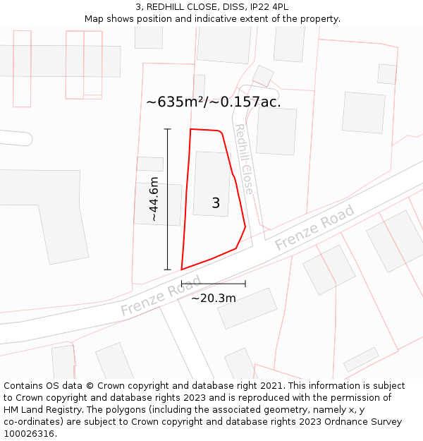 3, REDHILL CLOSE, DISS, IP22 4PL: Plot and title map