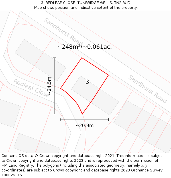 3, REDLEAF CLOSE, TUNBRIDGE WELLS, TN2 3UD: Plot and title map
