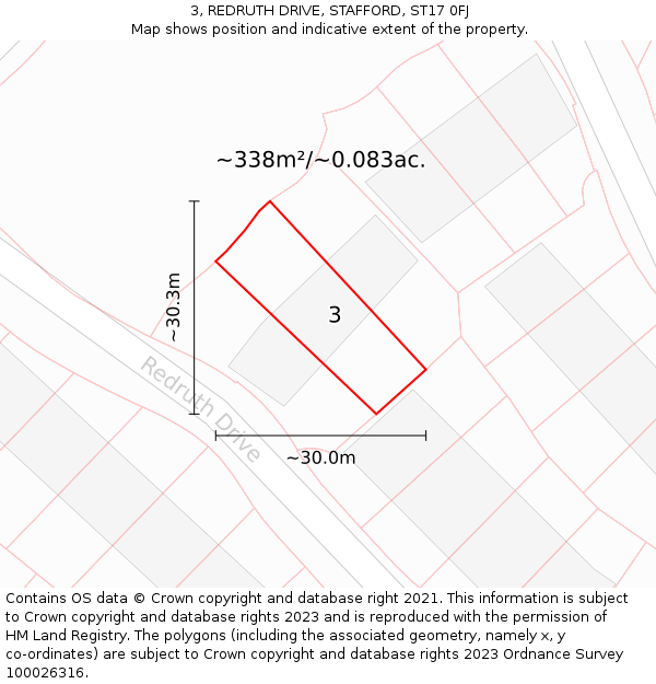 3, REDRUTH DRIVE, STAFFORD, ST17 0FJ: Plot and title map