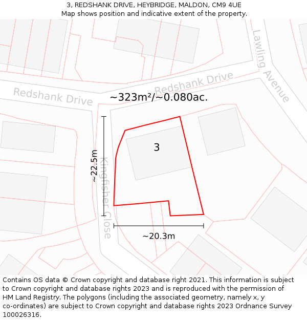 3, REDSHANK DRIVE, HEYBRIDGE, MALDON, CM9 4UE: Plot and title map