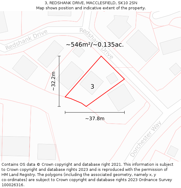 3, REDSHANK DRIVE, MACCLESFIELD, SK10 2SN: Plot and title map