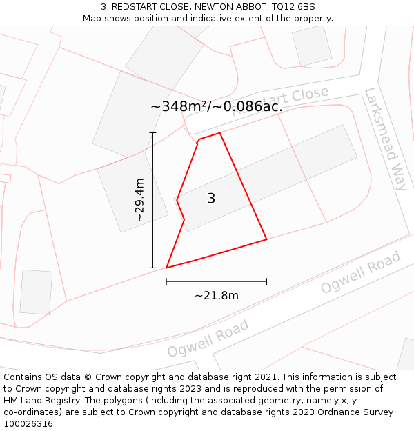 3, REDSTART CLOSE, NEWTON ABBOT, TQ12 6BS: Plot and title map