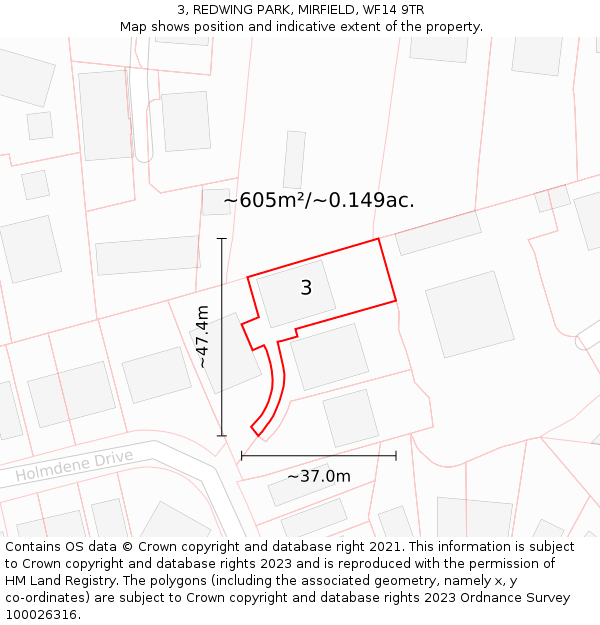 3, REDWING PARK, MIRFIELD, WF14 9TR: Plot and title map