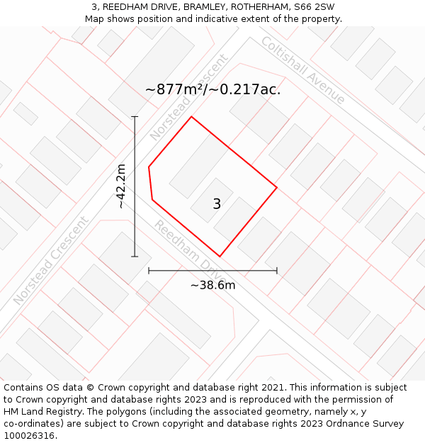 3, REEDHAM DRIVE, BRAMLEY, ROTHERHAM, S66 2SW: Plot and title map