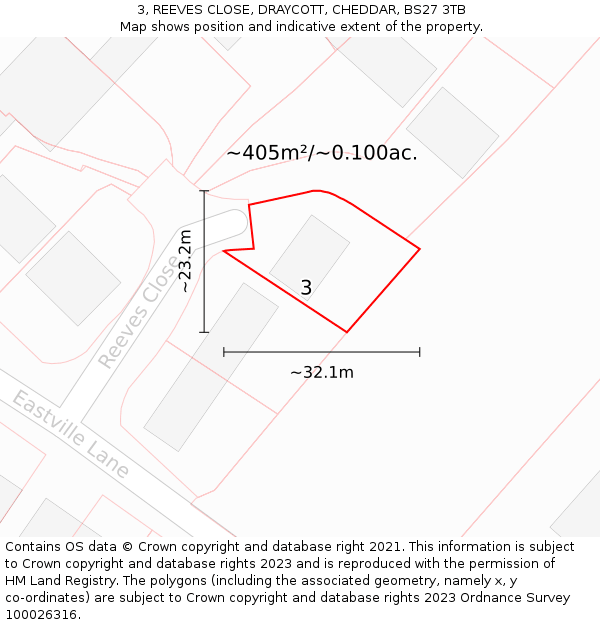 3, REEVES CLOSE, DRAYCOTT, CHEDDAR, BS27 3TB: Plot and title map
