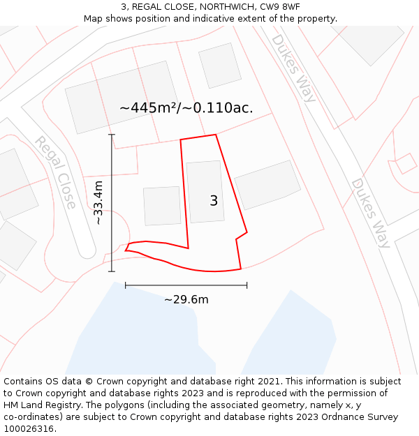 3, REGAL CLOSE, NORTHWICH, CW9 8WF: Plot and title map