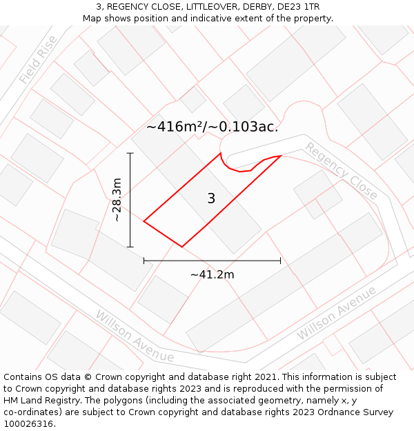 3, REGENCY CLOSE, LITTLEOVER, DERBY, DE23 1TR: Plot and title map