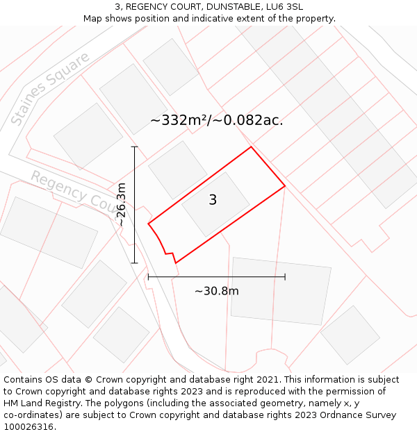 3, REGENCY COURT, DUNSTABLE, LU6 3SL: Plot and title map