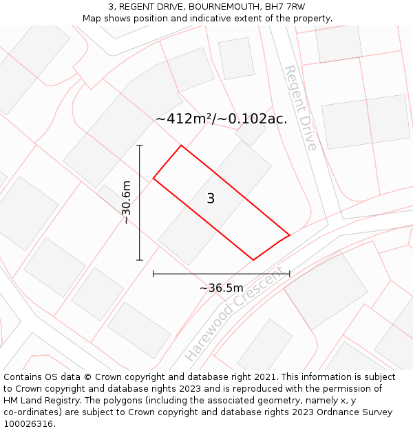 3, REGENT DRIVE, BOURNEMOUTH, BH7 7RW: Plot and title map