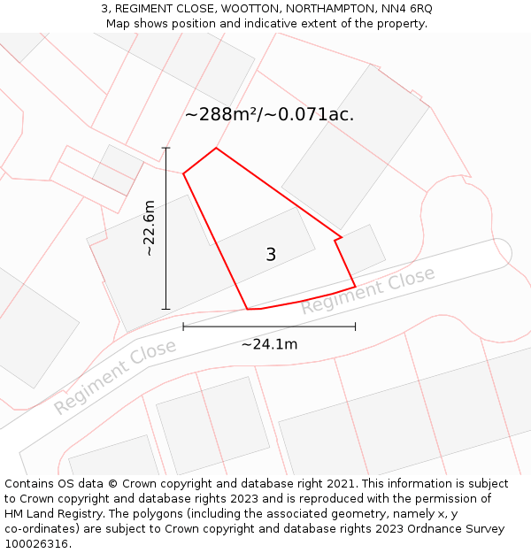 3, REGIMENT CLOSE, WOOTTON, NORTHAMPTON, NN4 6RQ: Plot and title map