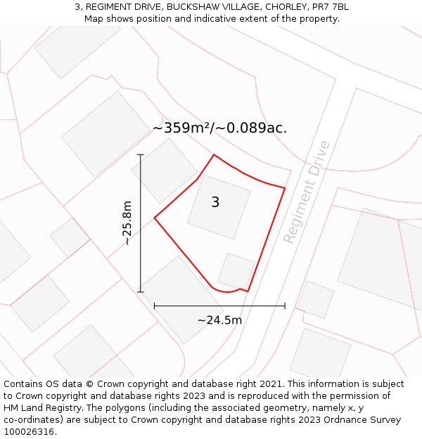 3, REGIMENT DRIVE, BUCKSHAW VILLAGE, CHORLEY, PR7 7BL: Plot and title map