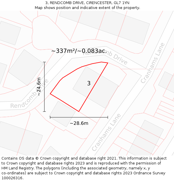 3, RENDCOMB DRIVE, CIRENCESTER, GL7 1YN: Plot and title map