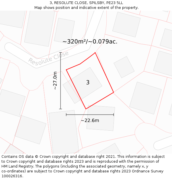 3, RESOLUTE CLOSE, SPILSBY, PE23 5LL: Plot and title map