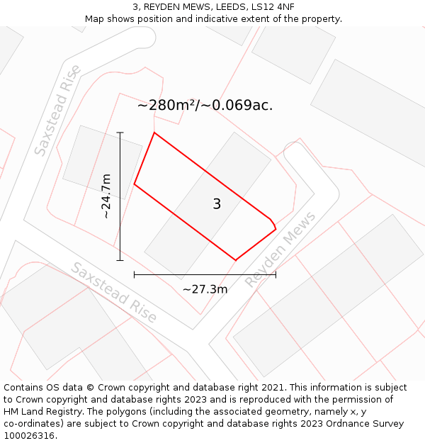 3, REYDEN MEWS, LEEDS, LS12 4NF: Plot and title map