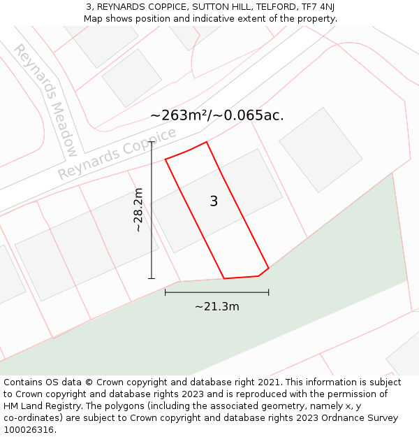 3, REYNARDS COPPICE, SUTTON HILL, TELFORD, TF7 4NJ: Plot and title map