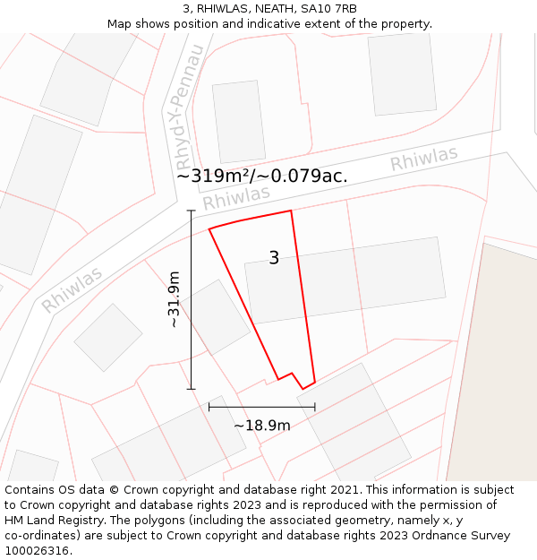 3, RHIWLAS, NEATH, SA10 7RB: Plot and title map