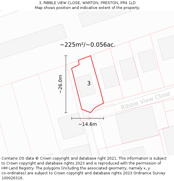 3, RIBBLE VIEW CLOSE, WARTON, PRESTON, PR4 1LD: Plot and title map