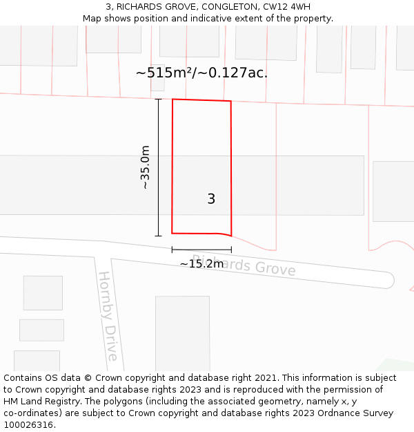 3, RICHARDS GROVE, CONGLETON, CW12 4WH: Plot and title map