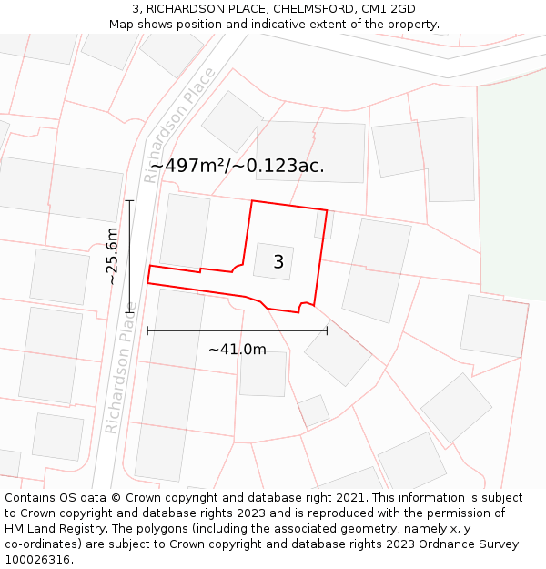 3, RICHARDSON PLACE, CHELMSFORD, CM1 2GD: Plot and title map