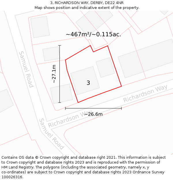 3, RICHARDSON WAY, DERBY, DE22 4NR: Plot and title map