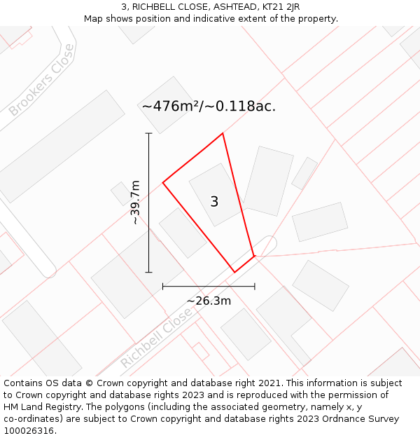 3, RICHBELL CLOSE, ASHTEAD, KT21 2JR: Plot and title map