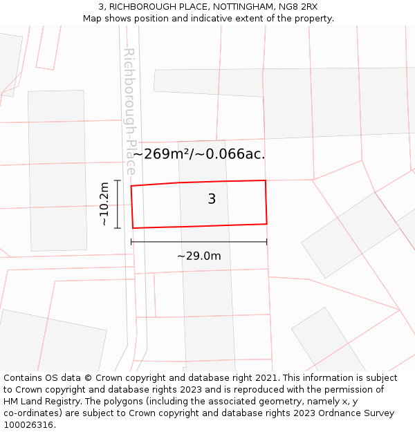 3, RICHBOROUGH PLACE, NOTTINGHAM, NG8 2RX: Plot and title map