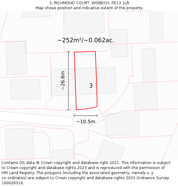 3, RICHMOND COURT, WISBECH, PE13 1LR: Plot and title map
