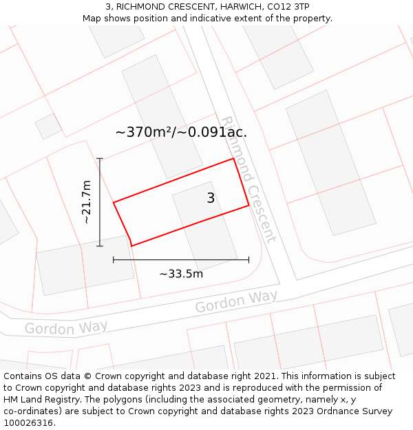3, RICHMOND CRESCENT, HARWICH, CO12 3TP: Plot and title map