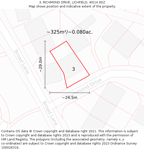 3, RICHMOND DRIVE, LICHFIELD, WS14 9SZ: Plot and title map
