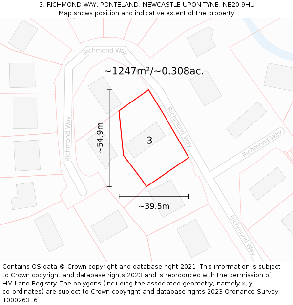 3, RICHMOND WAY, PONTELAND, NEWCASTLE UPON TYNE, NE20 9HU: Plot and title map
