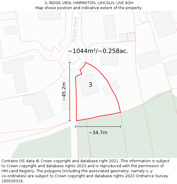 3, RIDGE VIEW, HARMSTON, LINCOLN, LN5 9GH: Plot and title map