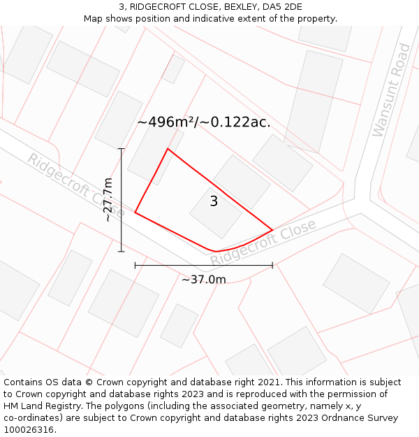 3, RIDGECROFT CLOSE, BEXLEY, DA5 2DE: Plot and title map