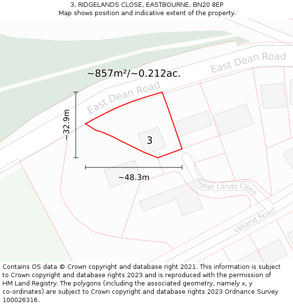 3, RIDGELANDS CLOSE, EASTBOURNE, BN20 8EP: Plot and title map