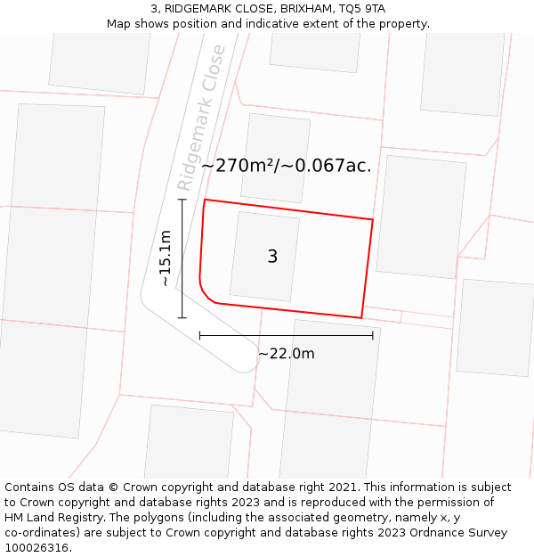 3, RIDGEMARK CLOSE, BRIXHAM, TQ5 9TA: Plot and title map