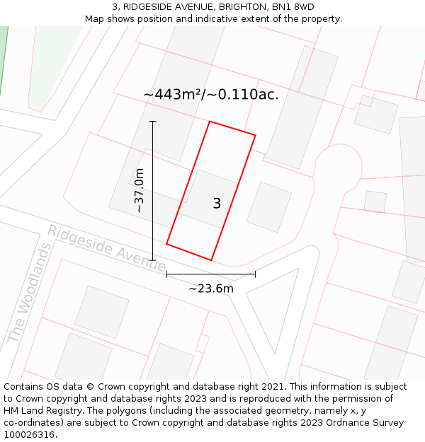 3, RIDGESIDE AVENUE, BRIGHTON, BN1 8WD: Plot and title map