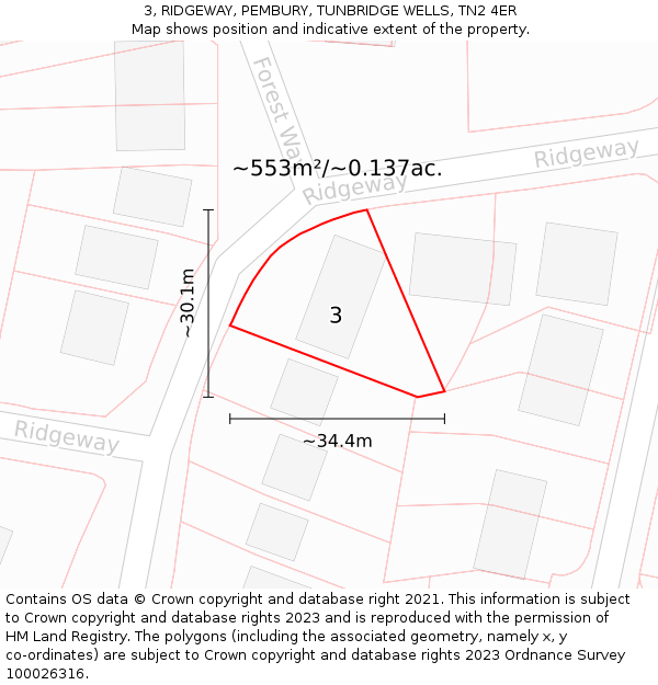 3, RIDGEWAY, PEMBURY, TUNBRIDGE WELLS, TN2 4ER: Plot and title map