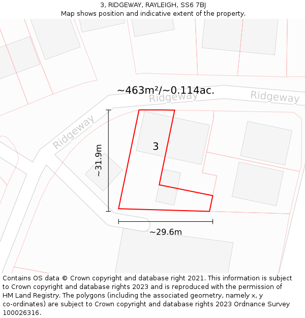 3, RIDGEWAY, RAYLEIGH, SS6 7BJ: Plot and title map