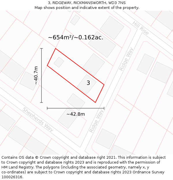 3, RIDGEWAY, RICKMANSWORTH, WD3 7NS: Plot and title map
