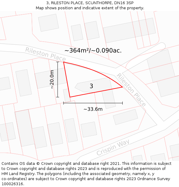 3, RILESTON PLACE, SCUNTHORPE, DN16 3SP: Plot and title map